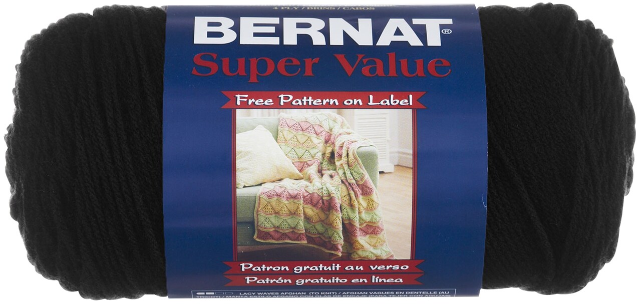 Multipack of 12 - Bernat Super Value Solid Yarn-Black